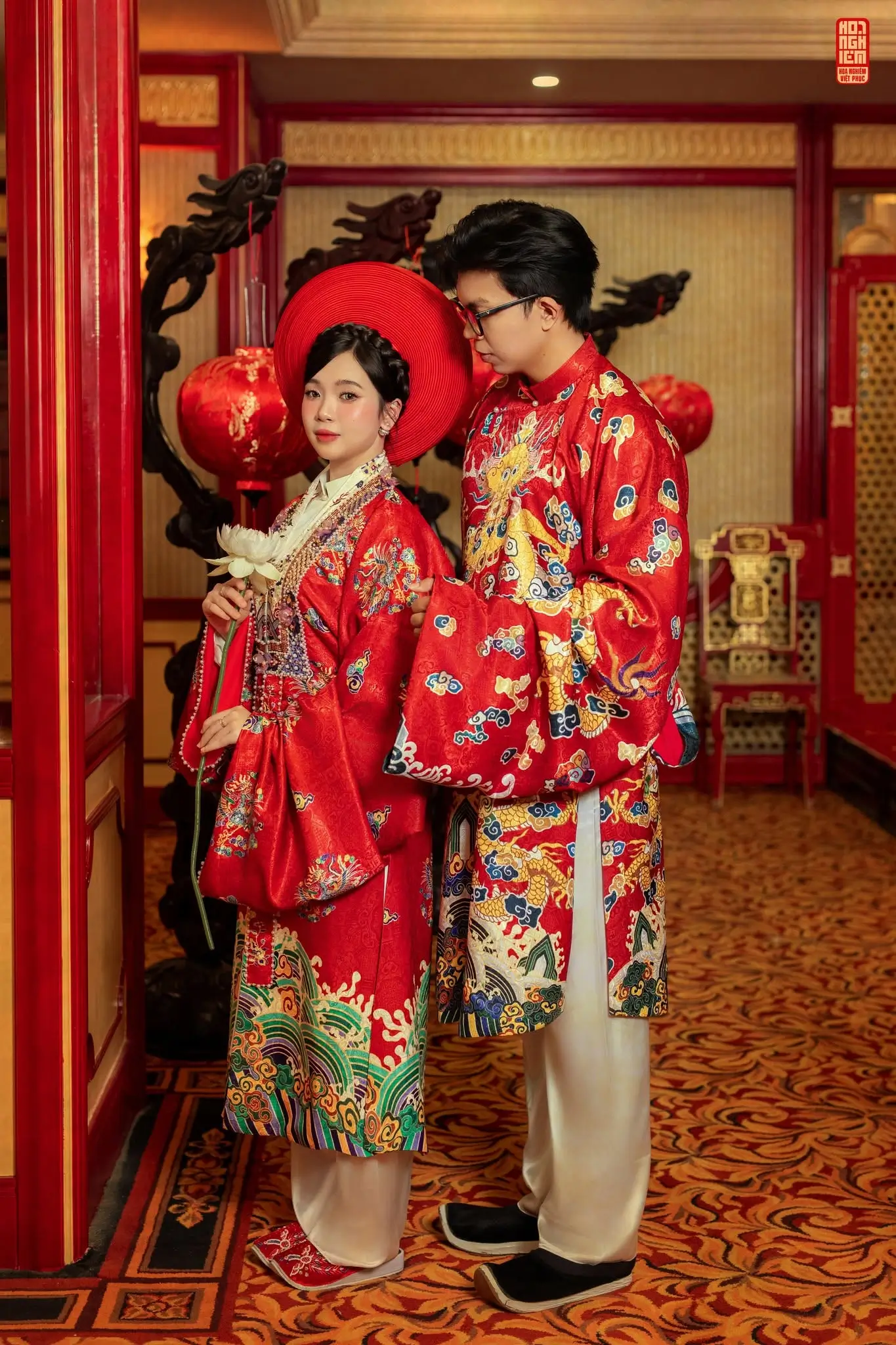 Set Nhật Bình Đỏ & Mãng Lan Đỏ - Cổ phục cưới truyền thống Việt Nam