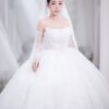 Váy cưới công chúa cúp ngực corset phối găng tay ren dài sang trọng