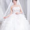 Váy cưới công chúa cúp ngực corset đính hoa 3D voan tầng bồng xòe